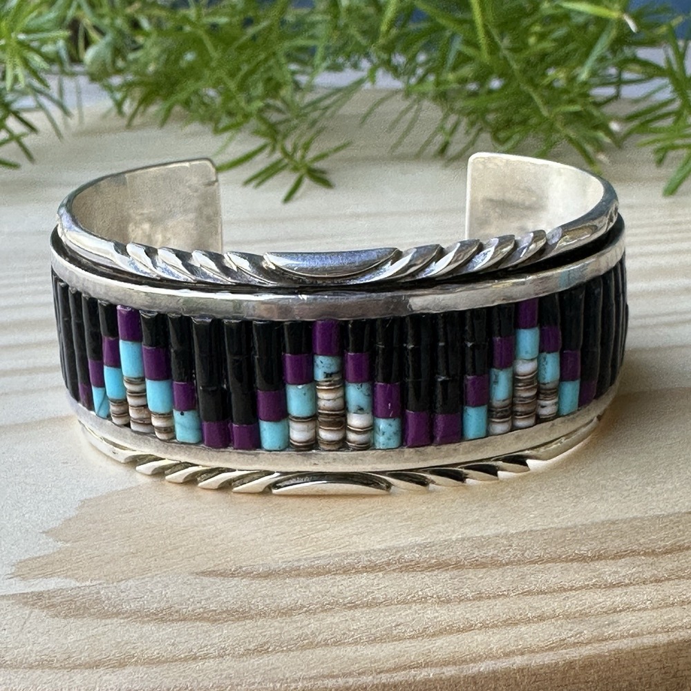 Navajo‎ Artisan HL Cuff Bracelet 6.5 Inch Heishi Beads Sugilite Sterling 54.4g
